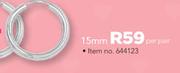 JCSA 15mm Silver Earring-Per Pair
