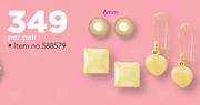 JCSA 6mm 9ct Gold Single Earring-Per Pair
