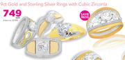 9ct Gold And Sterling Silver Rings With Cubic Zirconia-Each