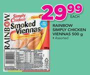 Rainbow Simply Chicken Viennas Assorte-500g