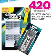 Gillette Mach 3 Blades 16's And Base Razor-Per Combo