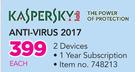 Kaspersky Anti Virus 2017 2 Devices-Each