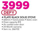 Defy 4 Plate Black Solid Stove