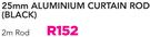 Decorland 25mm Aluminium Curtain Rod Black 2m Rod