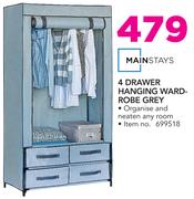 Mainstays 4 Drawer Hanging Ward Robe Grey