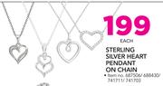 Sterling Silver Heart Pendant On Chain-Each
