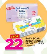 Johnsons Baby Soap-200g/Gentle Protect-175g Assorted-For 2 Each