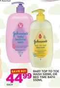 Johnsons Baby Top To Toe Wash-500ml Or Bed Time Bath-550ml Each