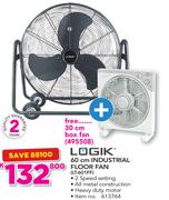 Logik 60cm Industrial Floor Fan LT601FF With Free 30cm Box Fan 