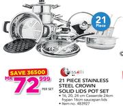 Tissolli 21 Piece Stainless Steel Crown Solid Lids Pot Set