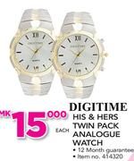 Digitime His & hers Twin Pack Analogue Watch-Each