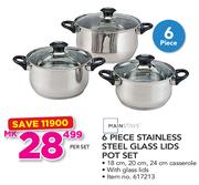 Mainstays 6 Piece Stainless Steel Glass Lid Pot Set