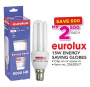 Eurolux 15W Energy Saving Globes(Clip On/Screw In)-Each