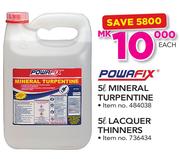 Powafix Mineral Turpentine 5Ltr Or Lacquer Thinners 5Ltr-Each