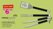 Megamaster 3 Piece Braai Set Including Spatula Fork Tong