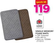 Always Home Single Memory Foam Mats-50 x 80cm Each