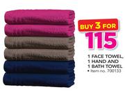 1 Face Towel, 1 Hand & 1 Bath Towel-For 3