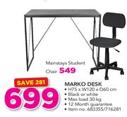 Marko Desk H75 x W120 x D60cm