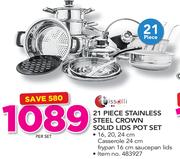 Tissolli 21 Piece Stainless Steel Crown Solid Lids Pot Set-Per Set