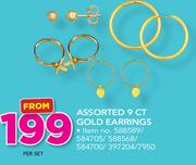 Assorted 9ct Gold Earrings-Per Set