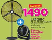 Logik 75cm Pedestal Fan With Free 20cm High Velocity Desk Fan