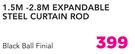 Decorland 1.5m-2.8m Expandable Steel Curtain Round Black Ball Finial
