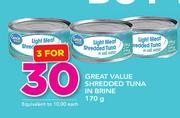 Great value Shredded Tuna In Brine-3x170g