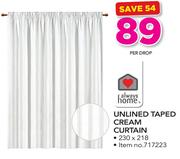 Always Home Unlined Taped Cream Curtain-230 x 218 Per Drop