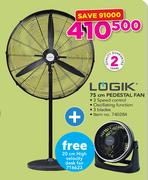 Logik 75cm Pedestal Fan With Free 20cm High Velocity Desk Fan