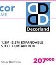Decorland 1.5m-2.8m Expandable Steel Curtain Rod Silver Ball Finial