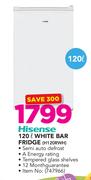 Hisense 120Ltr White Bar Fridge H120RWH