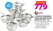 Tissolli 12 Piece Stainless Steel Saphir Solid Lids Pot Set-Per Set