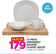 12 Piece Dinner Set Square Classic White-Per Set