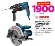 Bosch 650W Rotary Hammer Or 1400W Circular Saw-Each