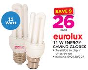 Eurolux 11W Energy Saving Globes-Each