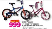 Totem 16" Or 20" Princess Or Xtreme BMX Bicycle-Each