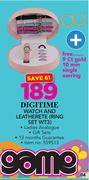 Digitime Watch And Leatherete Ring Set WT3 Free 9 Ct Gold 10 mm Single Earring