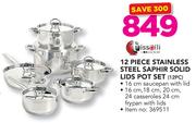 Tissolli 12 Piece Stainless Steel Saphir Solid Lids Pot Set 