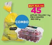 Apples Yellow-1Kg Pre 8 Grapes, Red-500g Combo