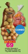 Potato Washed-2Kg, Tomato Long Life-1Kg And Onions-2Kg Combo