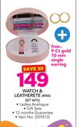 Watch & Leatherete Ring Set WT3 Free 9ct Gold 10mm Single Earring