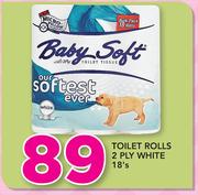 Baby Soft Toilet Rolls 2 Ply White 18's