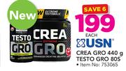 USN Crea Gro-440g Or Testo Gro-80's Each