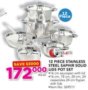 Tissolli 12 Piece Stainless Steel Saphir Solid Lids Pot Set-Per Set