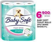 Baby Soft Toilet Rolls 2 Ply Minis White-9's Per Pack