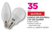 Eurolux Candle Or Golfball 3W LED Globes-Each