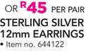 Sterling Silver 12mm Earrings-Per Pair