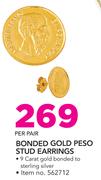 Bonded Gold Peso Stud Earrings-Per Pair
