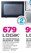 Logik 20Ltr Silver Manual Microwave Oven