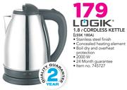 Logik 1.8Ltr Cordless Kettle LSSK180A
